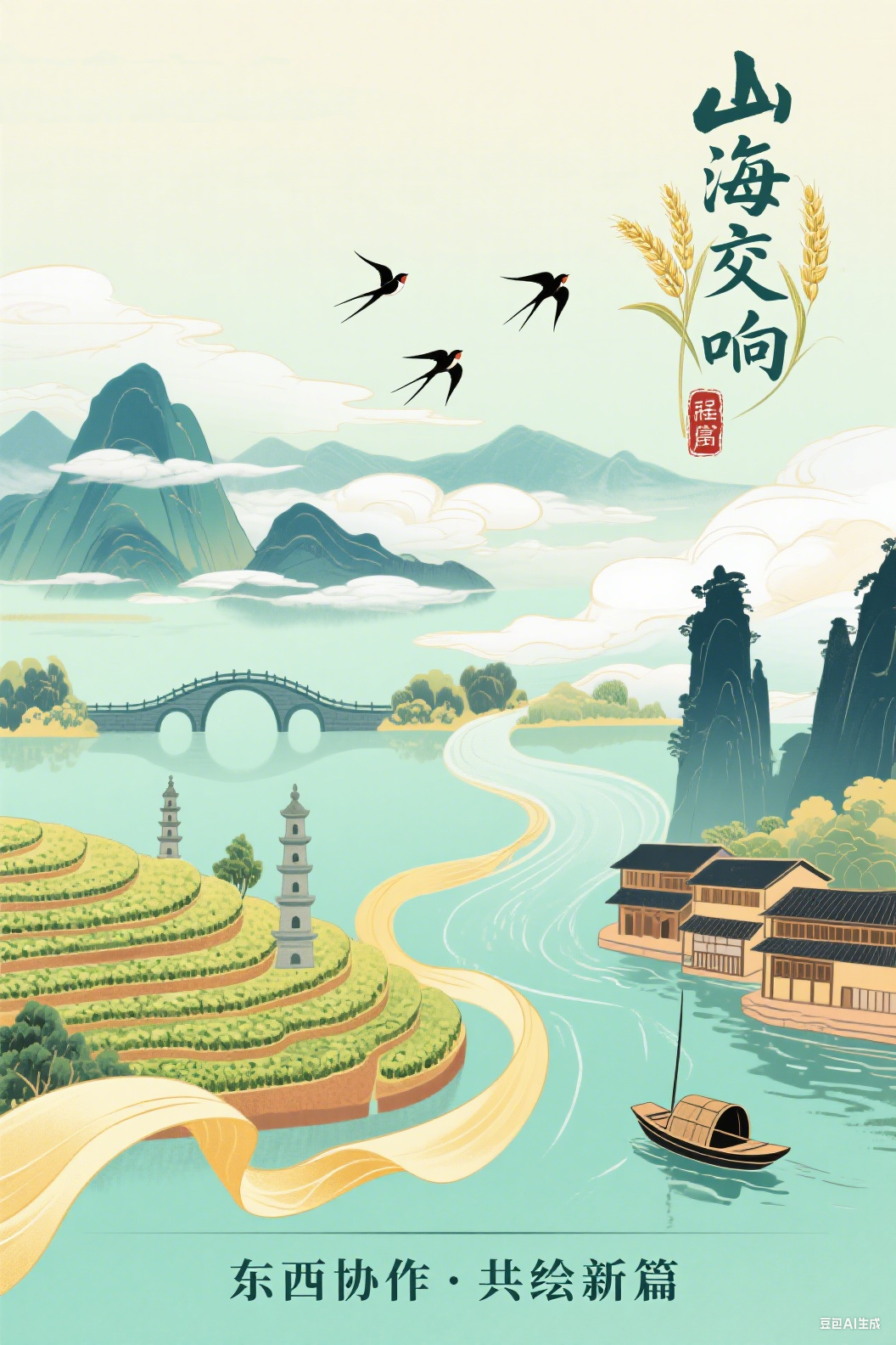AI工具生成的杭州与湘西“山海交响”海报 配图3