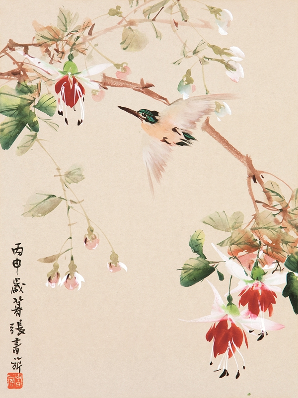 《红花翠鸟》 1956年 浙江美术馆藏